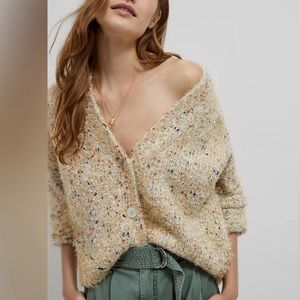 NEW anthropologie Maeve gold eyelash flecked cardigan